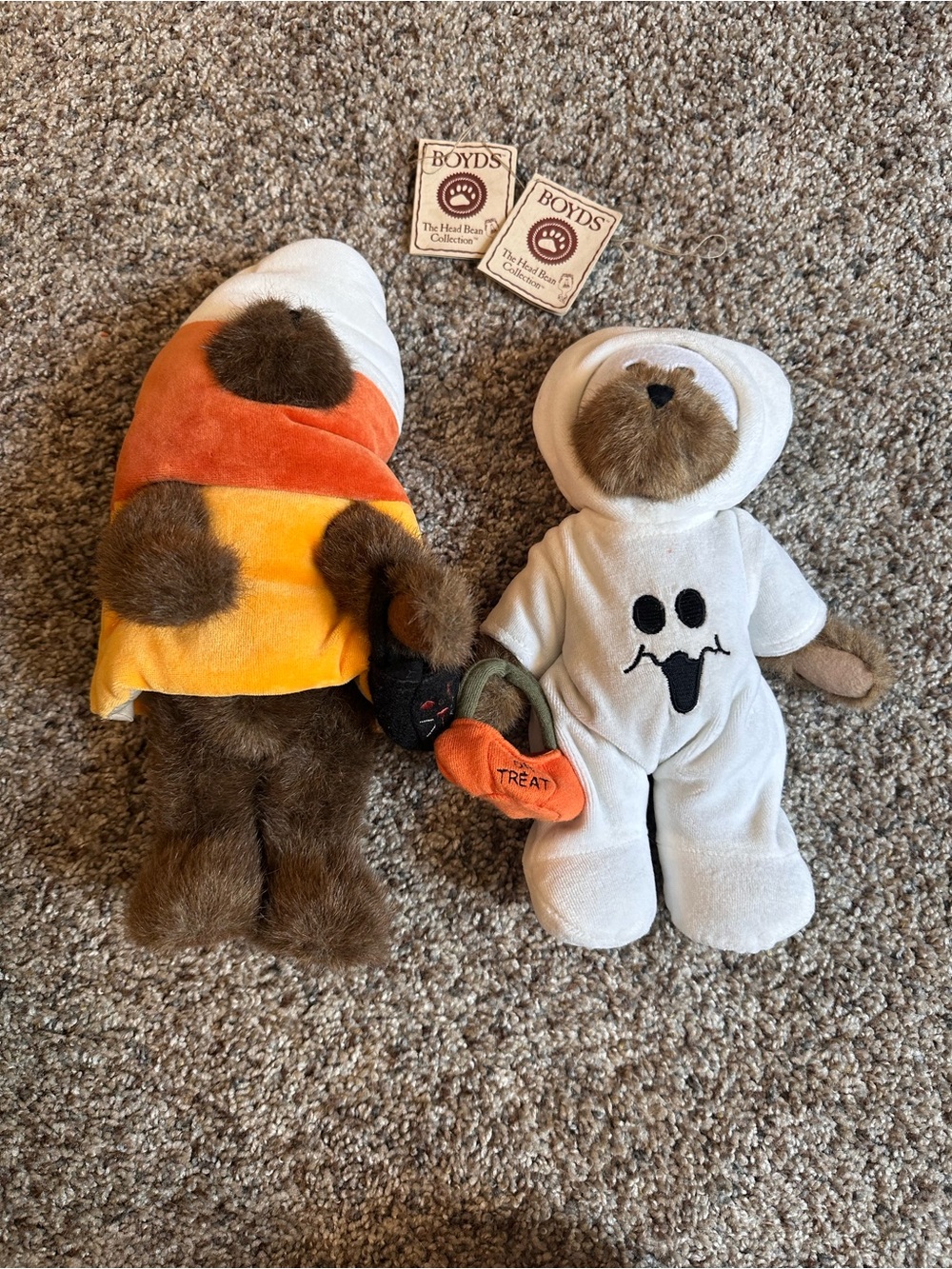 Halloween Candy Corn & Ghost Plush Bear Set - Orange, Yellow, White. Boyds bears